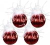 Clayre & Eef Kerstballen Set Van 4 Ø 10 Cm Rood Wit Glas Kerstdecoratie Kerstversiering Kerstboomversiering Rood online kopen