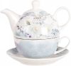 Clayre & Eef Tea for One 460 ml Wit Blauw Porselein Rond Bloemen online kopen