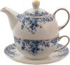 Clayre & Eef Tea For One 400 Ml Blauw Porselein Bloemen Theepot Set Cadeau Voor Haar Theepot Met Kopje Blauw Theepot online kopen