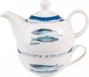 Clayre & Eef Tea For One 400 Ml Wit Blauw Porselein Vissen Theepot Set Cadeau Voor Haar Theepot Met Kopje Wit Theepot online kopen