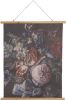 Clayre & Eef Wandkleed 80x100 Cm Zwart Roze Hout Textiel Rechthoek Bloemen Wanddoek Wandhanger Wandkaart Zwart Wanddoek online kopen
