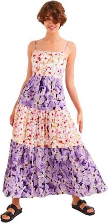 Desigual gebloemde maxi jurk paars/wit/roze online kopen