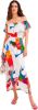 Desigual off shoulder maxi jurk met all over print en volant wit/rood/blauw online kopen