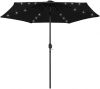 VidaXL Parasol met LED verlichting en aluminium paal 270 cm zwart online kopen