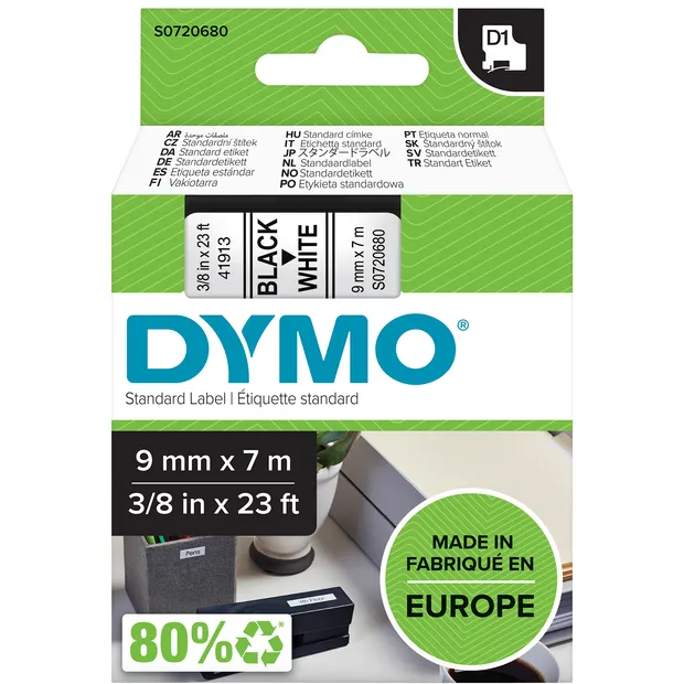Dymo Labeltape dymo labelmanager d1 polyester 9mm zwart Op wit