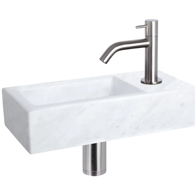 Fonteinset Differnz Helios 37.5x18.5x9.5 cm Marmer Wit Met Gebogen Kraan Mat Chroom