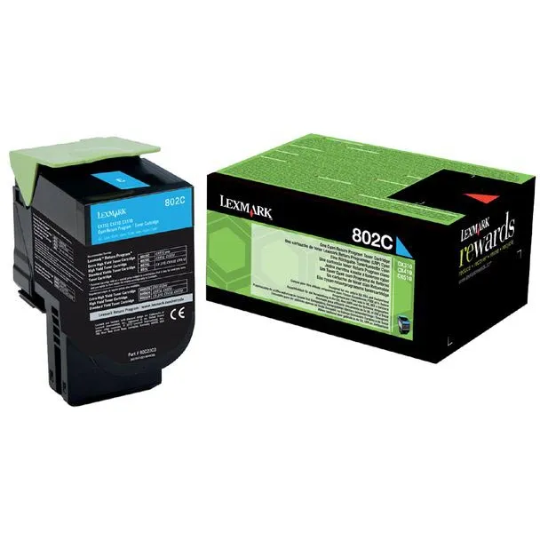 Lexmark 802C Toner Cyaan, 1k