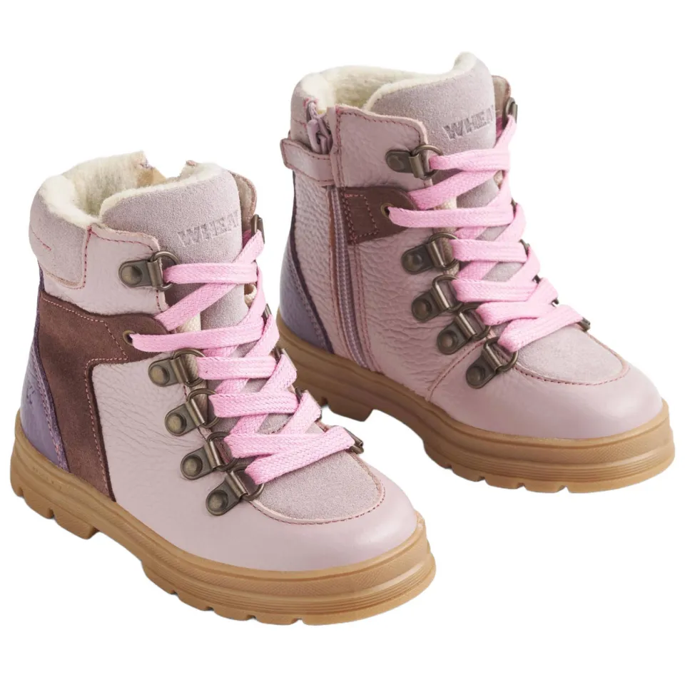 Wheat leren enkelboots met profielzool - lichtroze, foto 4