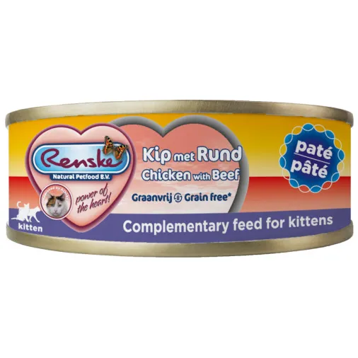 Renske Kitten Graanvrij pâté kip met rund natvoer kat (blikjes) 24 x 70 g