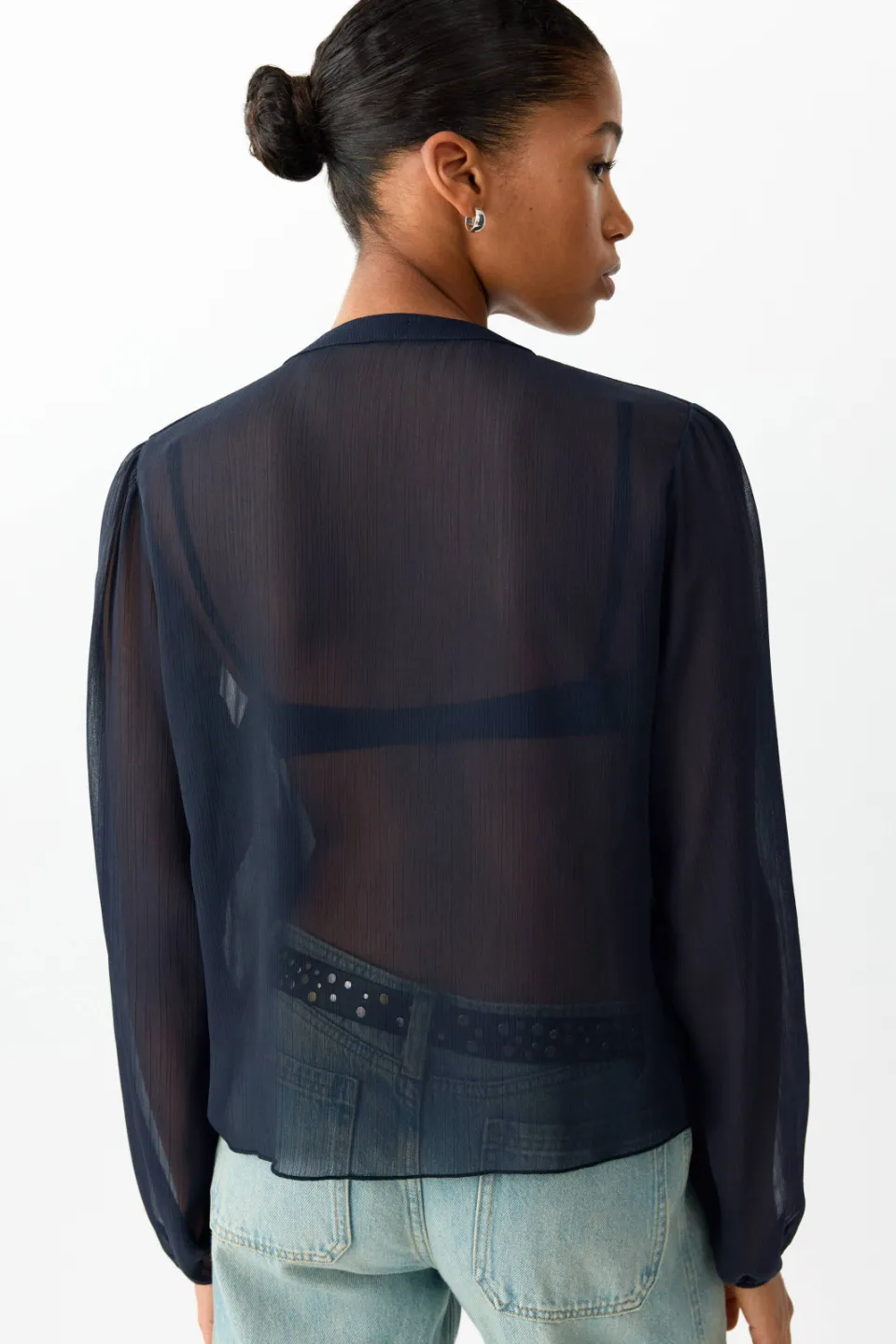 Mango Teen semi-transparante blousetop donkerblauw, foto 4