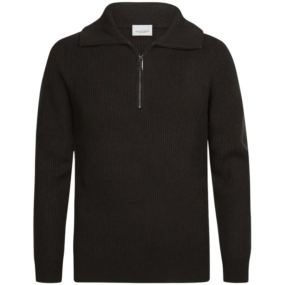Profuomo wollen regular fit gebreide trui - donkerbruin, foto 2