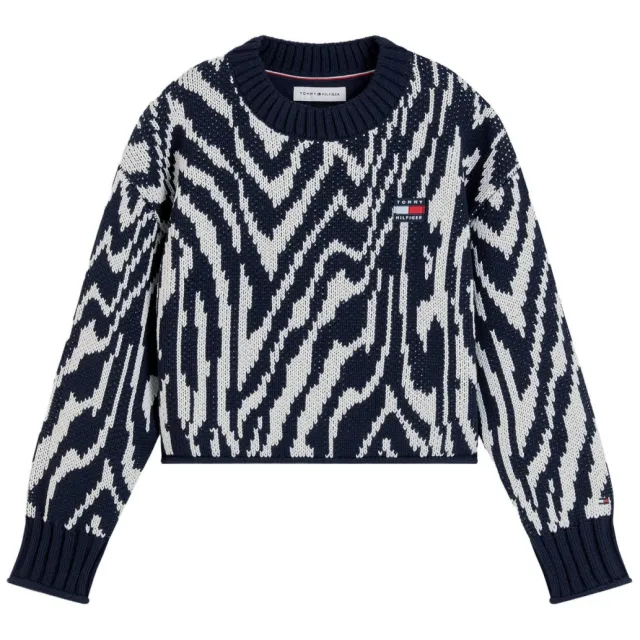 Tommy Hilfiger gebreide trui met print - donkerblauw/wit