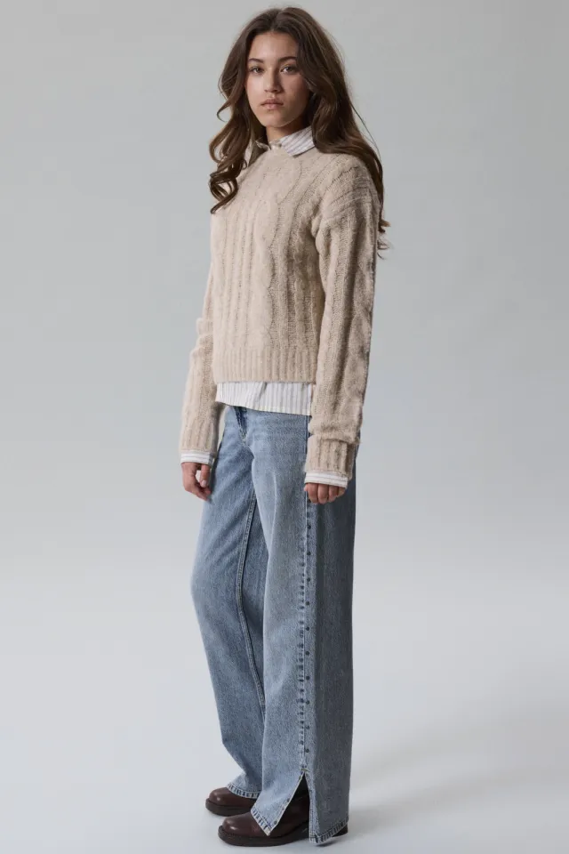 LMTD gebreide trui met kabels en wol - beige