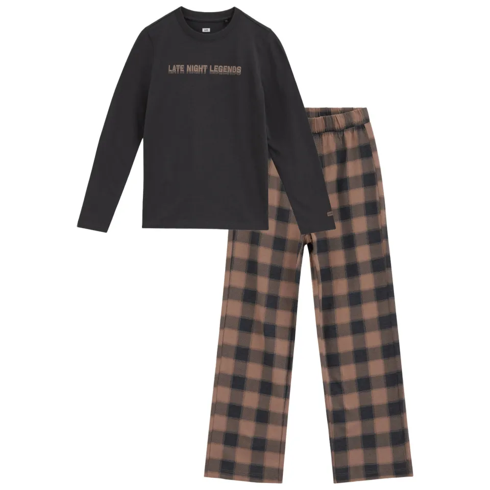 WE Fashion geruite pyjama antraciet/bruin, foto 2