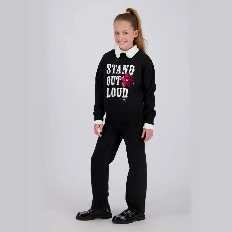 Vingino rechtvallende sweater met strass-steentjes en tekst - zwart, foto 5