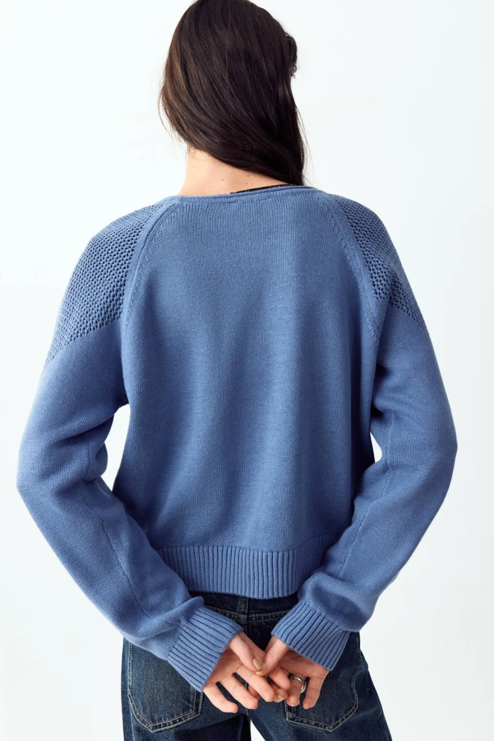 Mango TEEN katoenen gebreide trui - blauw, foto 4