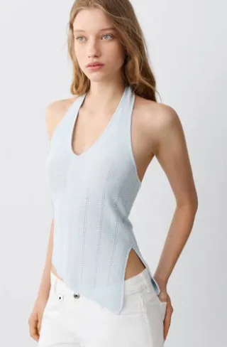 Mango Teen gehaakte top lichtblauw zilver, foto 3