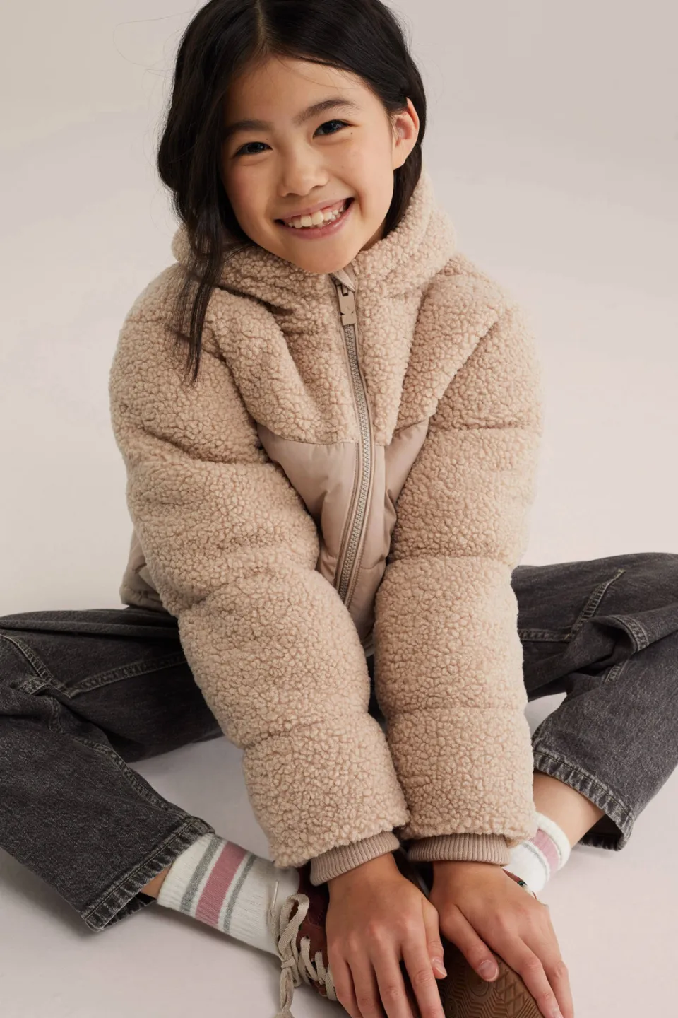 WE Fashion teddy winterjas beige meisjes, foto 6