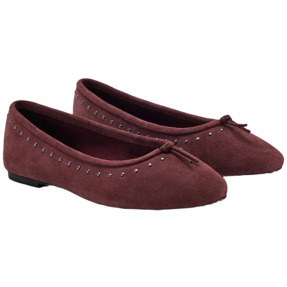 Mango TEEN suède ballerina's met studs - donkerrood, foto 2