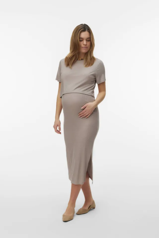 Mamalicious zwangerschapsjurk midi beige
