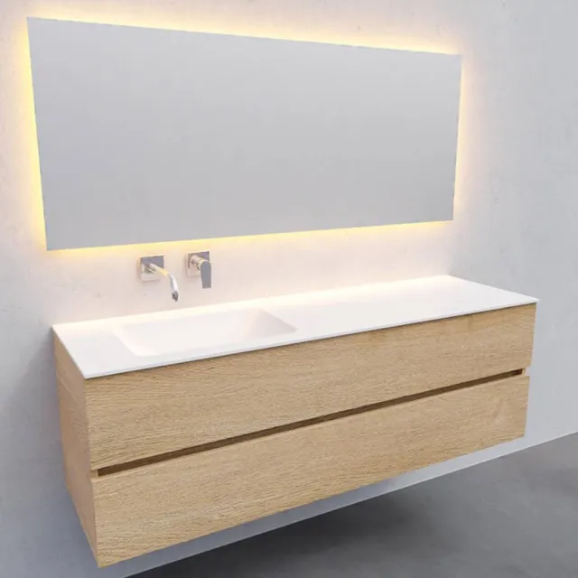 Boss & Wessing Badkamermeubel Solid Surface AQS Oslo 150x46 cm Links Wood Washed Oak Boss & Wessing Houtlook