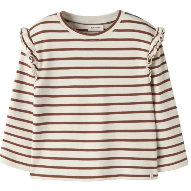 Lil' Atelier MINI gestreepte longsleeve ecru Offwhite/bruin