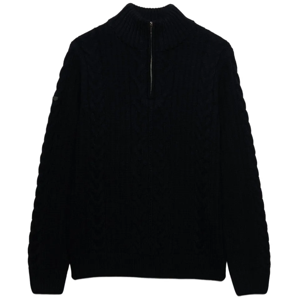 Superdry slim fit gebreide kabeltrui met kabels en wol - marineblauw, foto 2