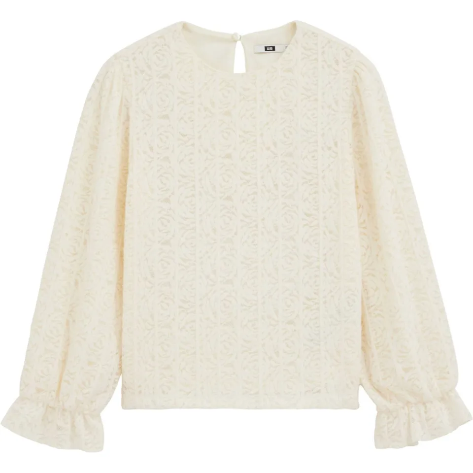 WE Fashion kanten blouse met ruches wit, foto 2