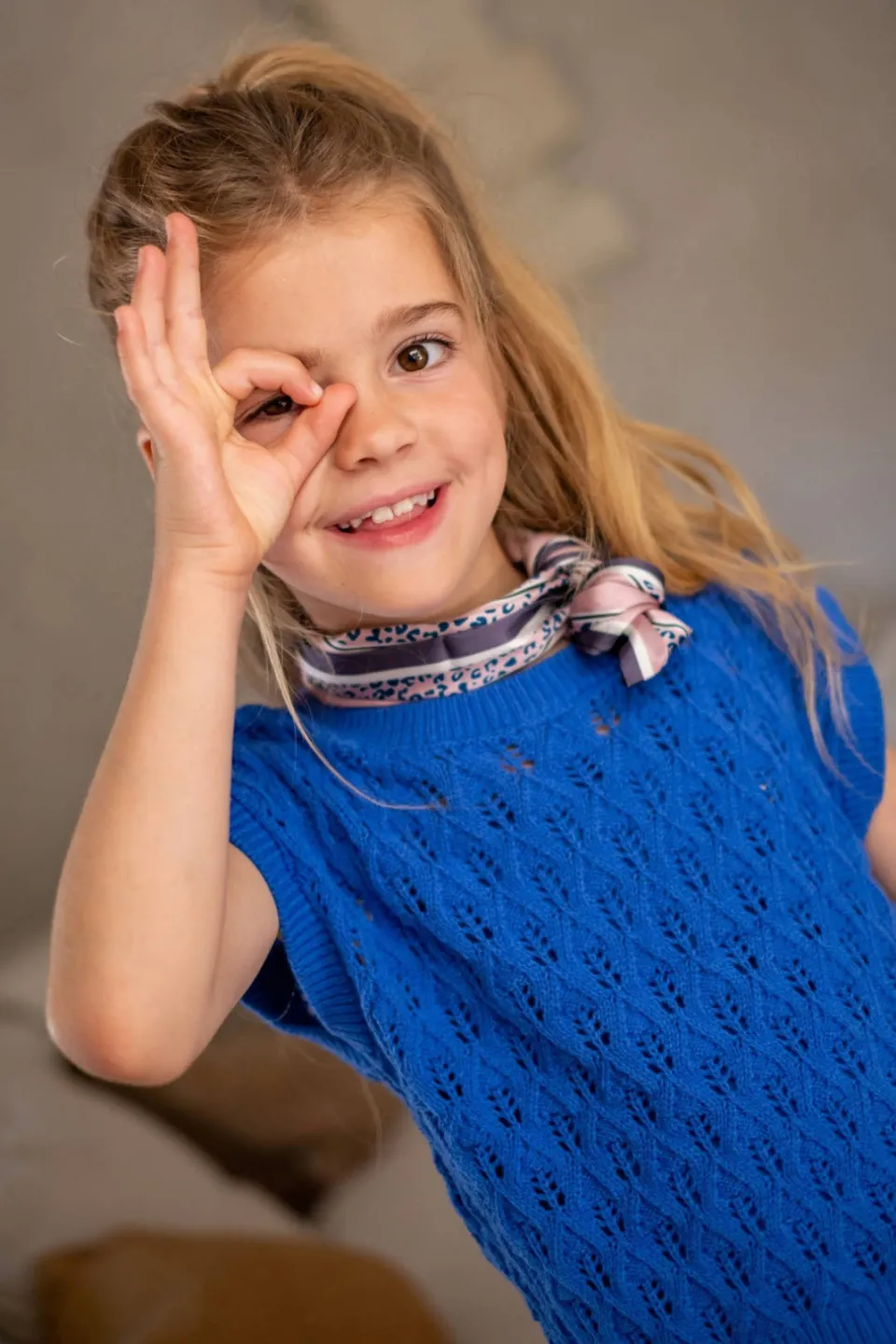 Like Flo top blauw grof gebreid