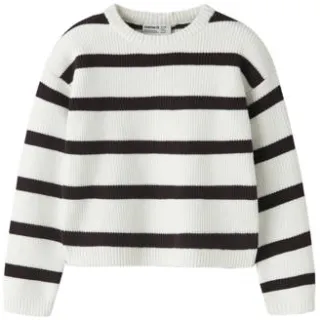 NAME IT MINI rechtvallende gebreide gestreepte trui - wit Meisjes Viscose Ronde hals wit/zwart