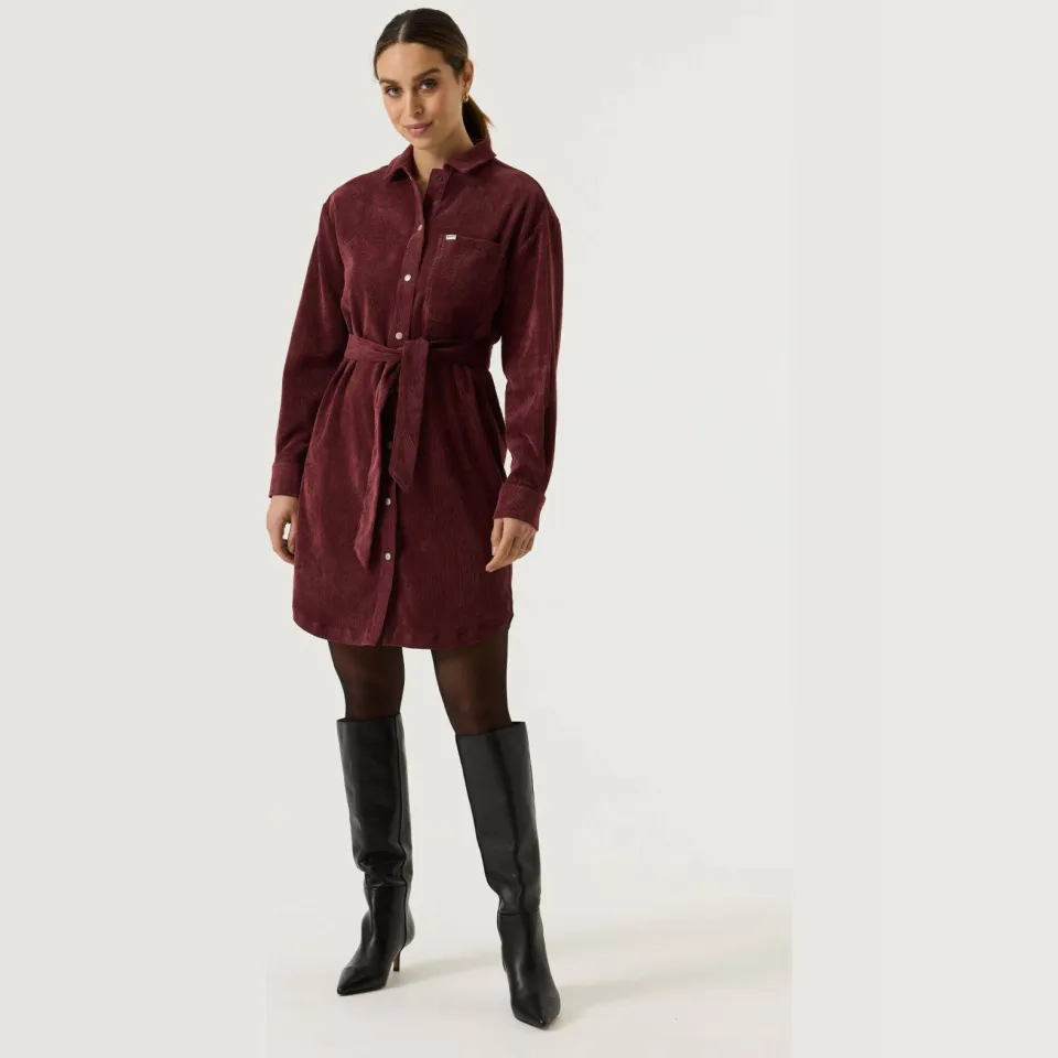Garcia corduroy mini blousejurk met ceintuur - donkerrood