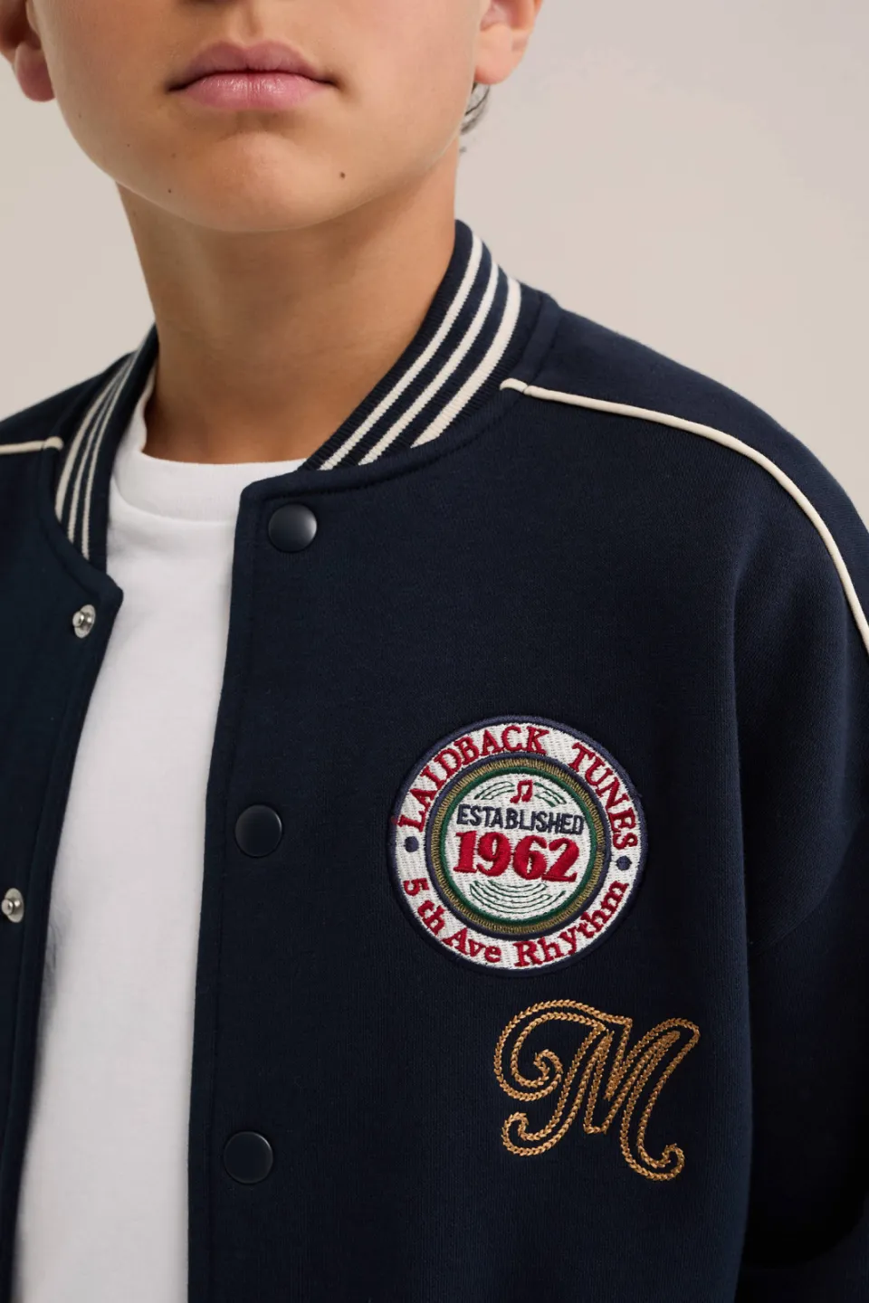 WE Fashion baseballjack met patches donkerblauw, foto 6