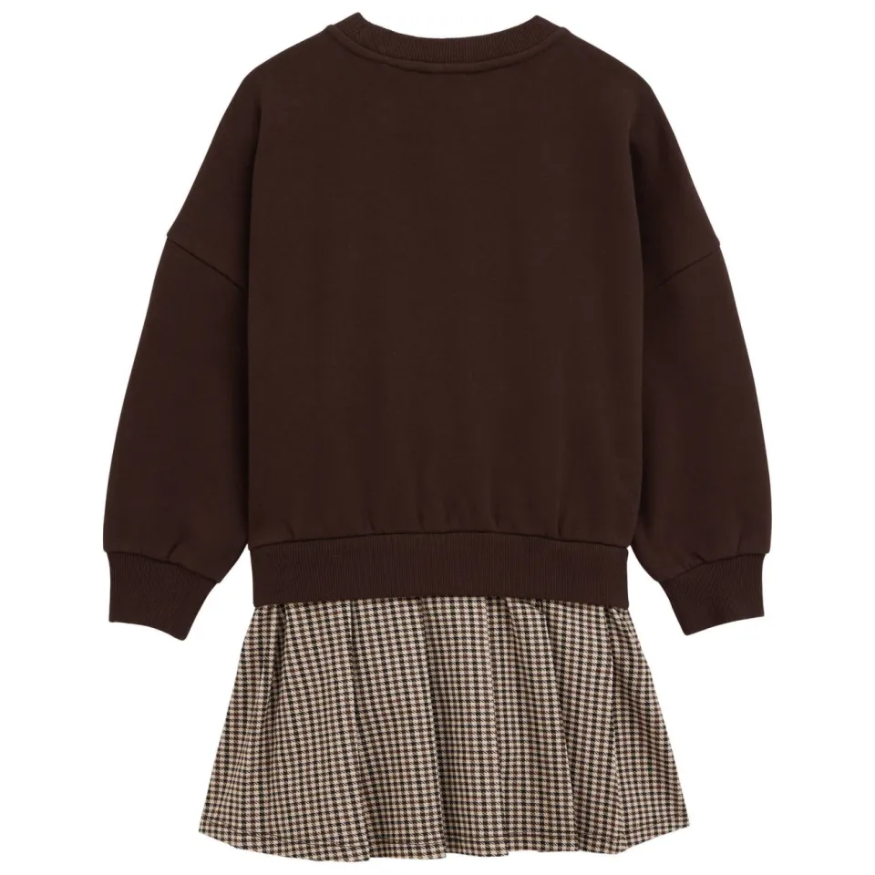WE Fashion pied-de-poule midi sweatjurk donkerbruin beige, foto 3