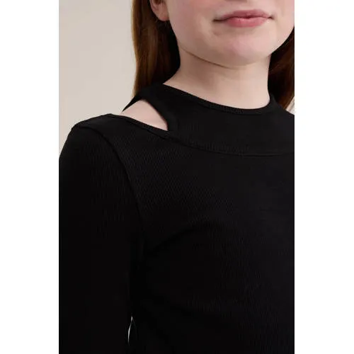 WE Fashion longsleeve met schouderopening zwart, foto 4