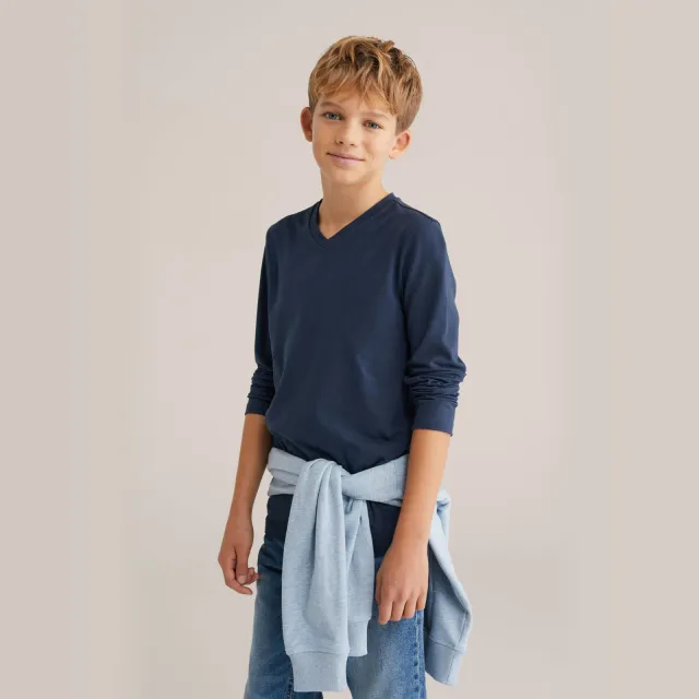 WE Fashion basic longsleeve donkerblauw dark marine, foto 4