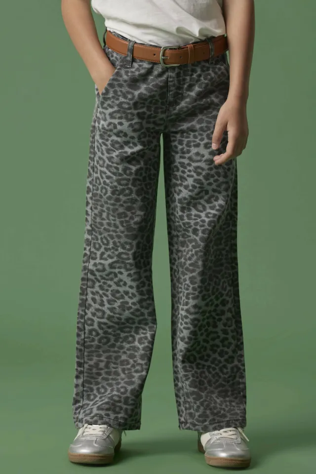 NAME IT wide leg broek met panterprint grijs, foto 3