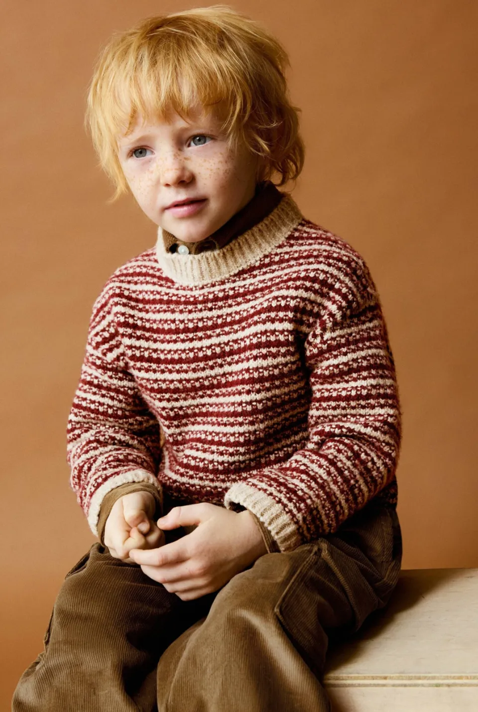 Mango Kids gebreide gestreepte trui met wol - donkerrood