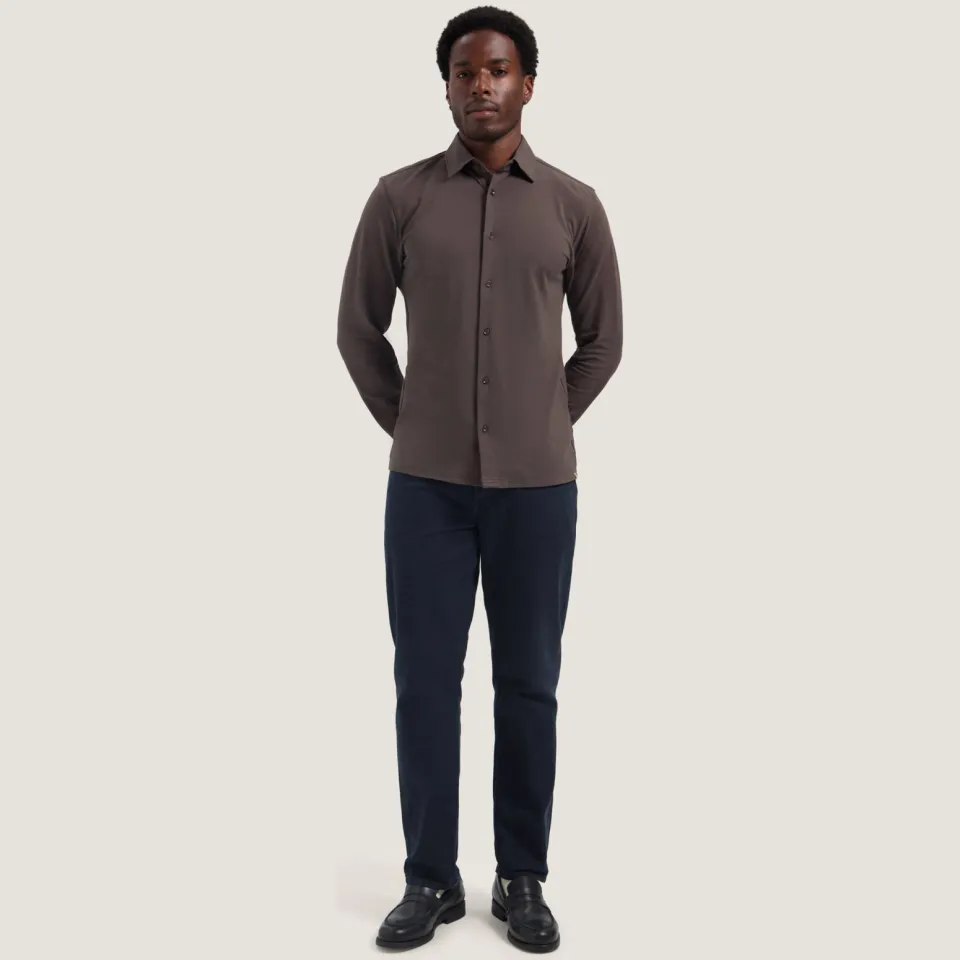 Dstrezzed slim fit piqué overhemd - donkerbruin Dk. Brown
