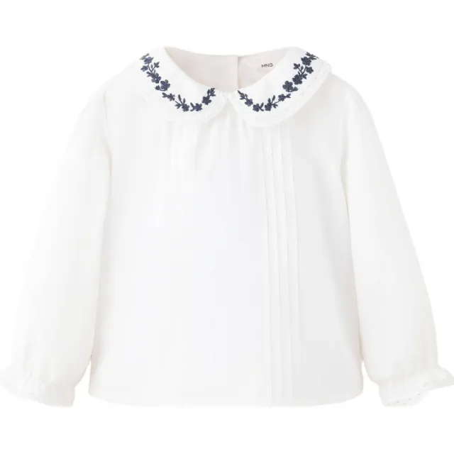 Mango Kids blouse met broderie wit blauw naturel wit/blauw