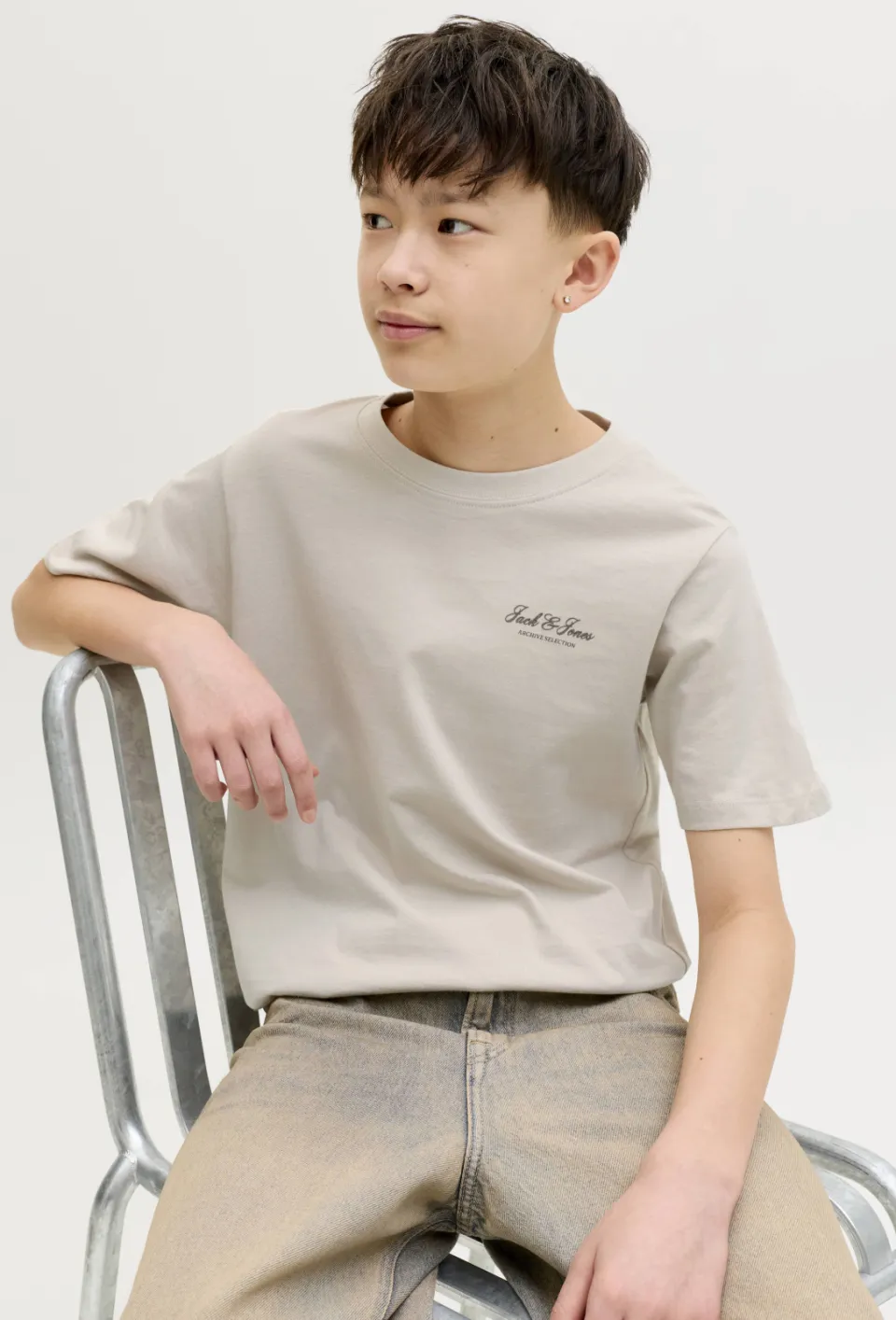 Jack & Jones T-shirt beige effen, foto 4