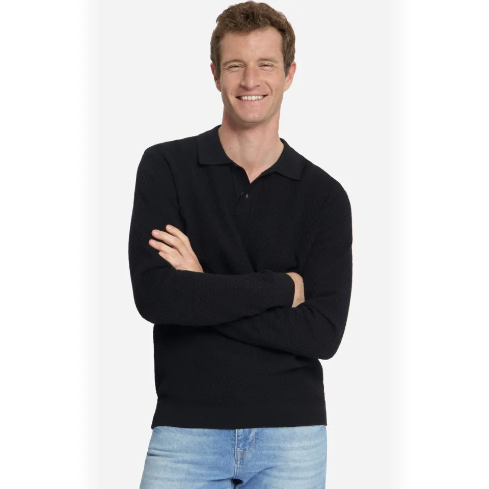 No Excess katoenen regular fit gebreide jacquard trui - zwart, foto 4