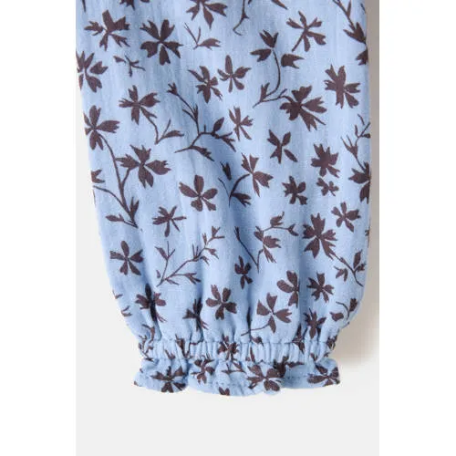 Mango Kids korte jurk met ruches en bloemenprint lichtblauw lichtblauw/bruin, foto 4