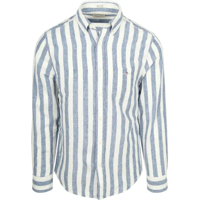 Gant Overhemd Lange Mouw Gant Cotton Linen Overhemd Streep Blauw
