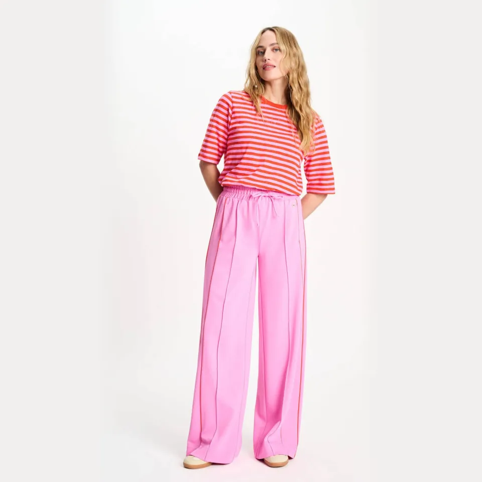 POM Amsterdam wide leg high waist gestreepte broek roze
