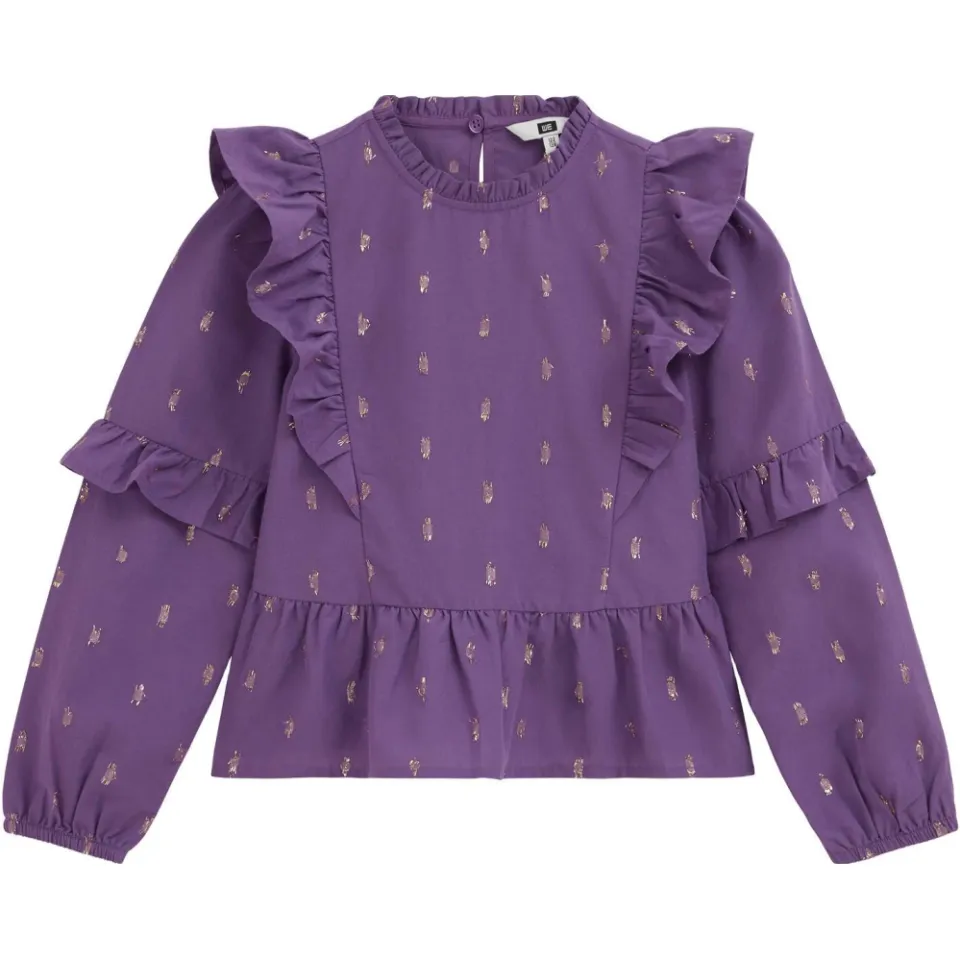 WE Fashion blousetop met ruches en print paars, foto 2