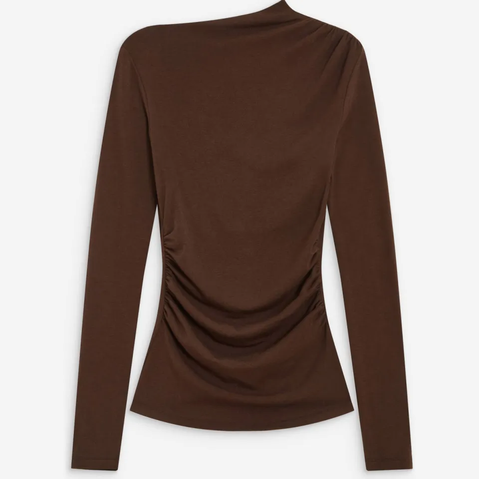 Grace & Mila asymmetrische top bruin, foto 2