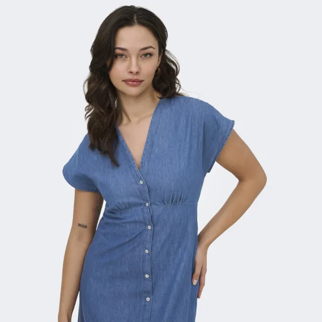 Only korte jurk medium blue denim