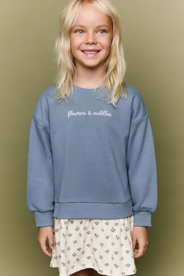 Mango Kids sweatshirt met tekst blauw Blauw/beige