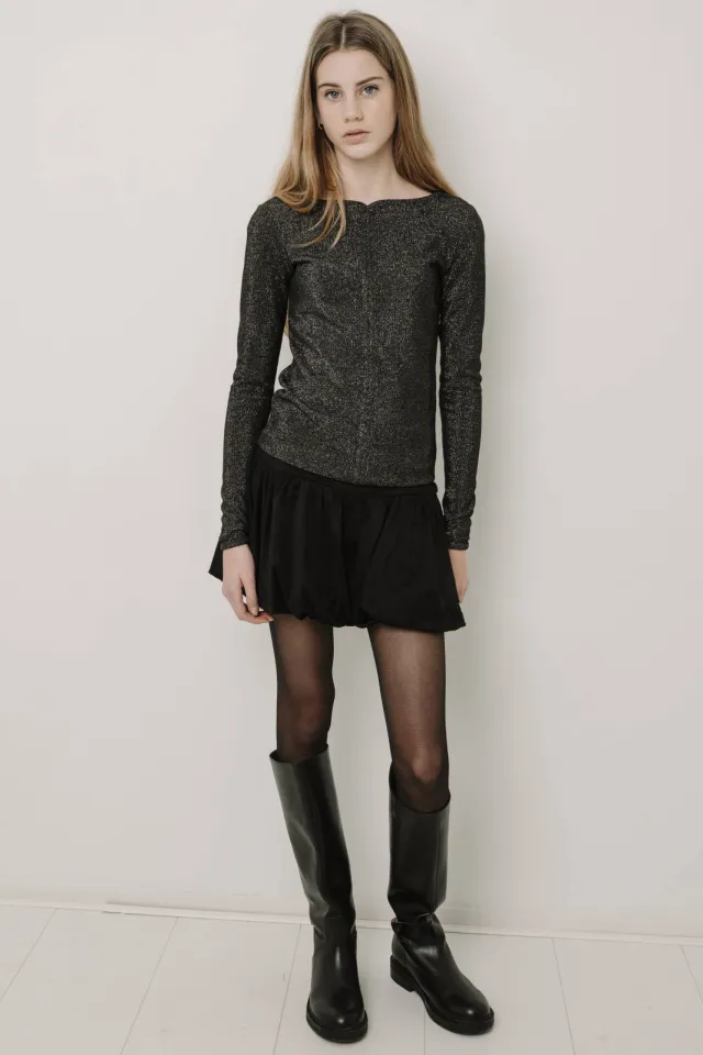 Frankie&Liberty Wonder Top aansluitende longsleeve met glitters zwart