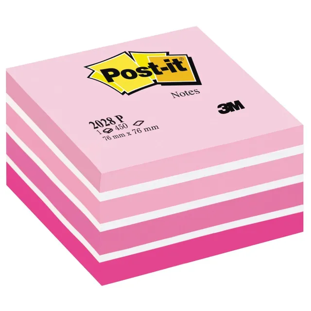 Post-It Memoblok post-it 2028 76x76mm kubus pastel roze rood
